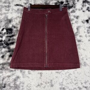 Madewell Skirt Womens‎ Size 0 Wine Purple Front Zip Velour Button A-Line Mini